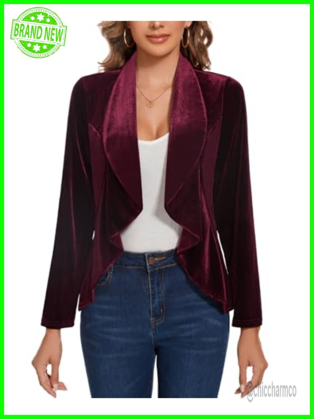 Velvet Blazer Open Front Shawl Collar Long Sleeve Work Office Jacket